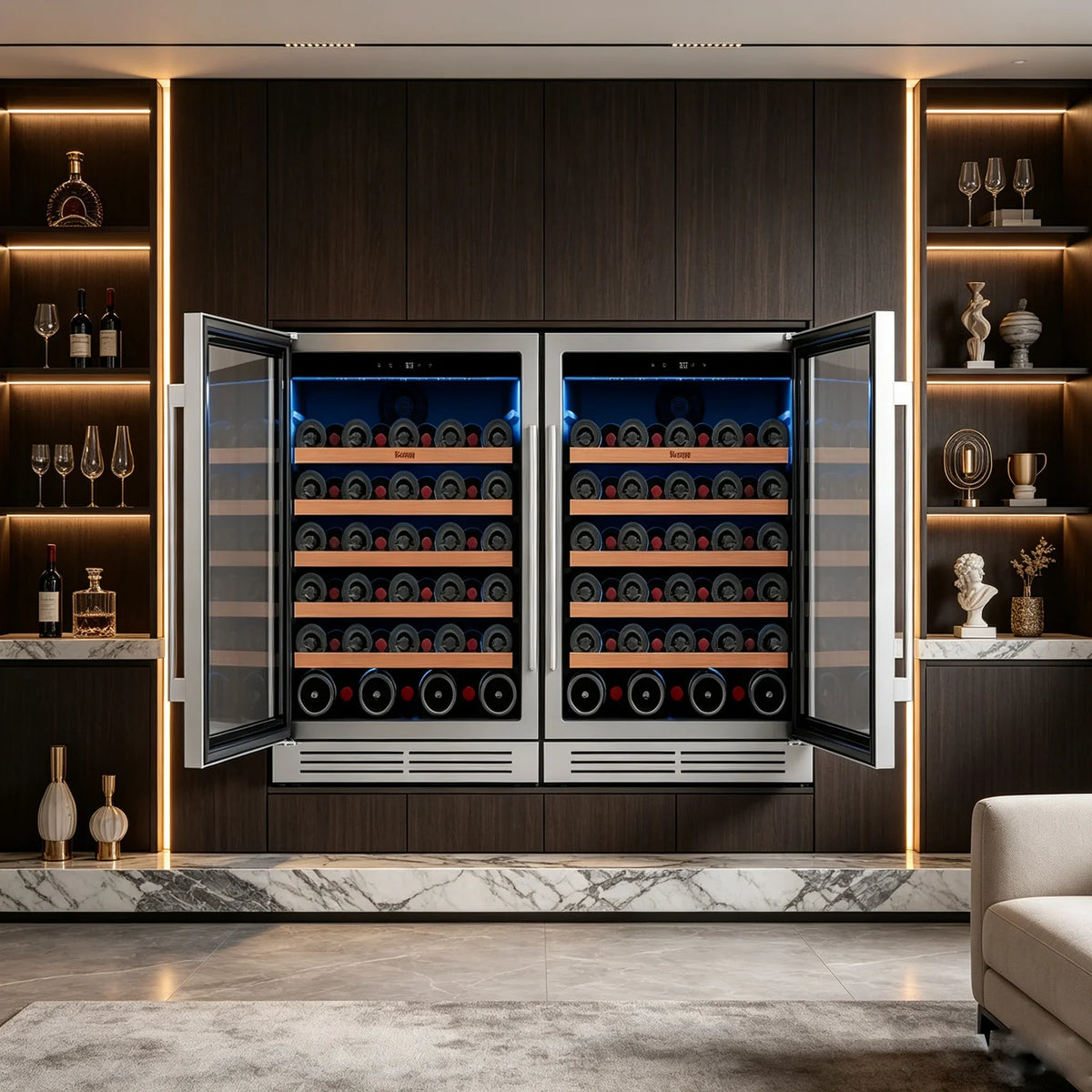 52 bottles wine cooler 5.12 Cu.ft compressor air cooling single temperature zone wine mini fridge With blue light & door lock & automatic defrosting
