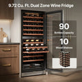 90 Bottles Dual Zone Wine Cooler Fridge 275L Built-in Wine Refrigerator Dual NTC Sensor Electronic Temperature Control 5-18℃ ETL Energy Star Certified 41dB Low Noise Wine Cabinet for Home Bar Kitchen