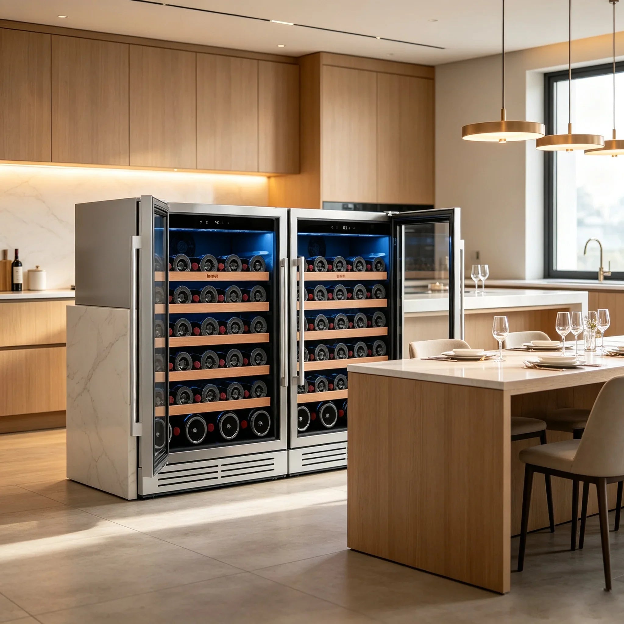 52 bottles wine cooler 5.12 Cu.ft compressor air cooling single temperature zone wine mini fridge With blue light & door lock & automatic defrosting