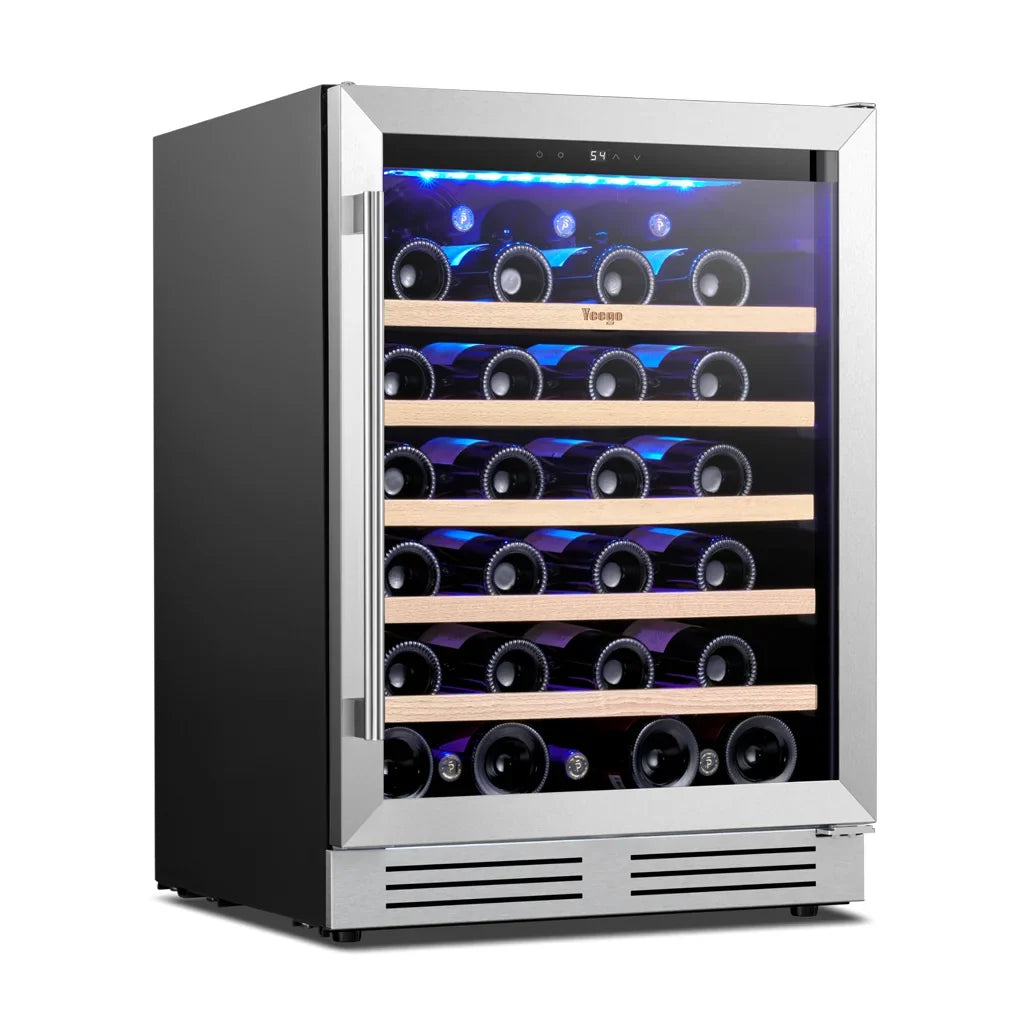 52 bottles wine cooler 5.12 Cu.ft compressor air cooling single temperature zone wine mini fridge With blue light & door lock & automatic defrosting