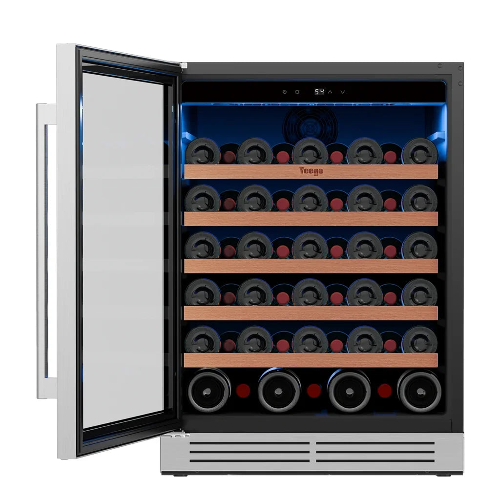 52 bottles wine cooler 5.12 Cu.ft compressor air cooling single temperature zone wine mini fridge With blue light & door lock & automatic defrosting