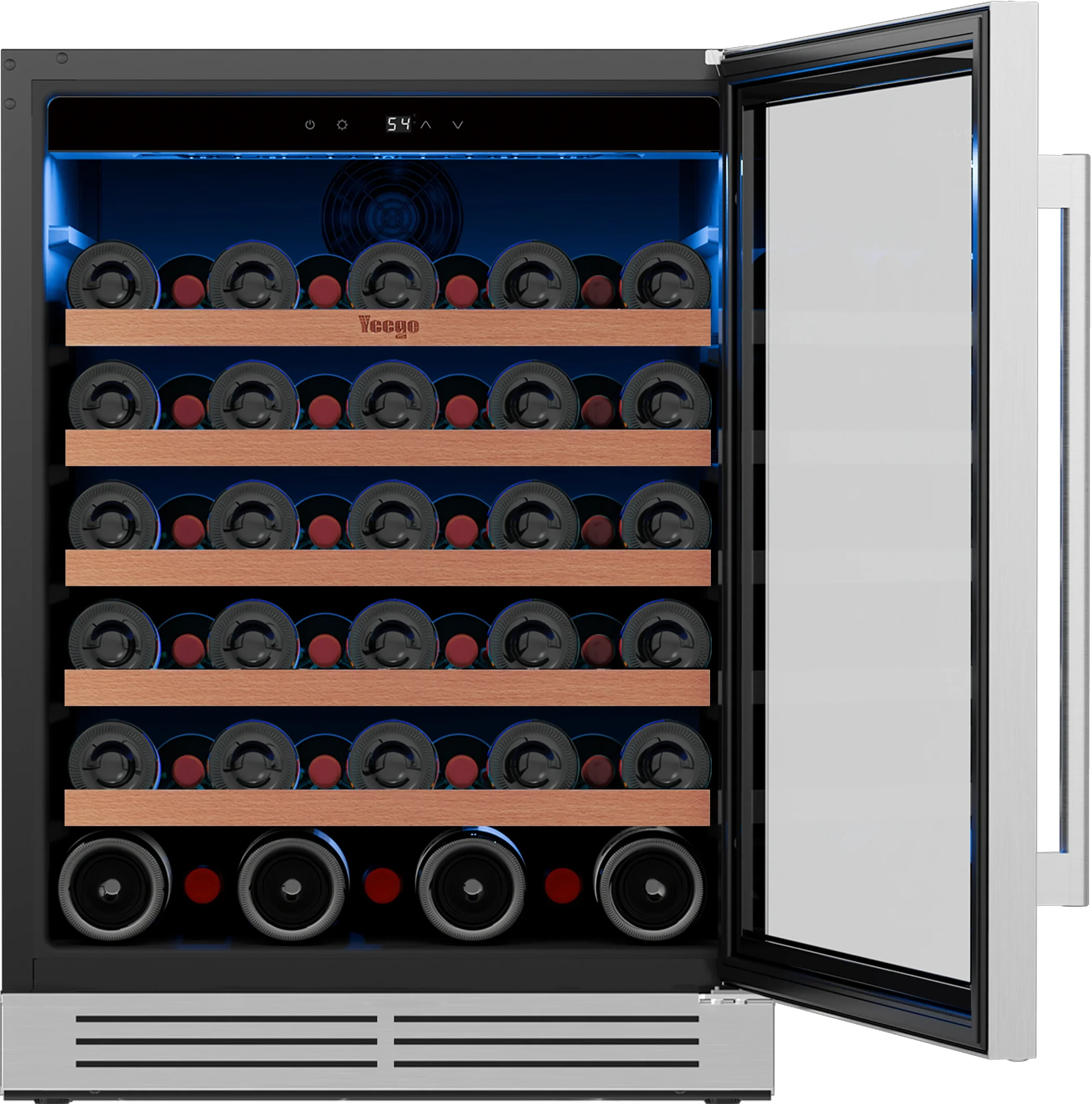 52 bottles wine cooler 5.12 Cu.ft compressor air cooling single temperature zone wine mini fridge With blue light & door lock & automatic defrosting