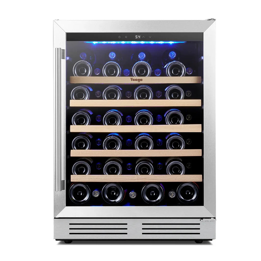 52 bottles wine cooler 5.12 Cu.ft compressor air cooling single temperature zone wine mini fridge With blue light & door lock & automatic defrosting