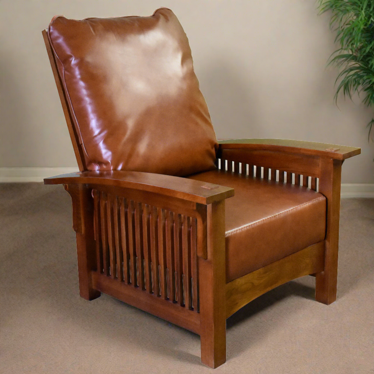 Craftsman-Mission Leather-Oak Morris Arm Chair-Russet Brown