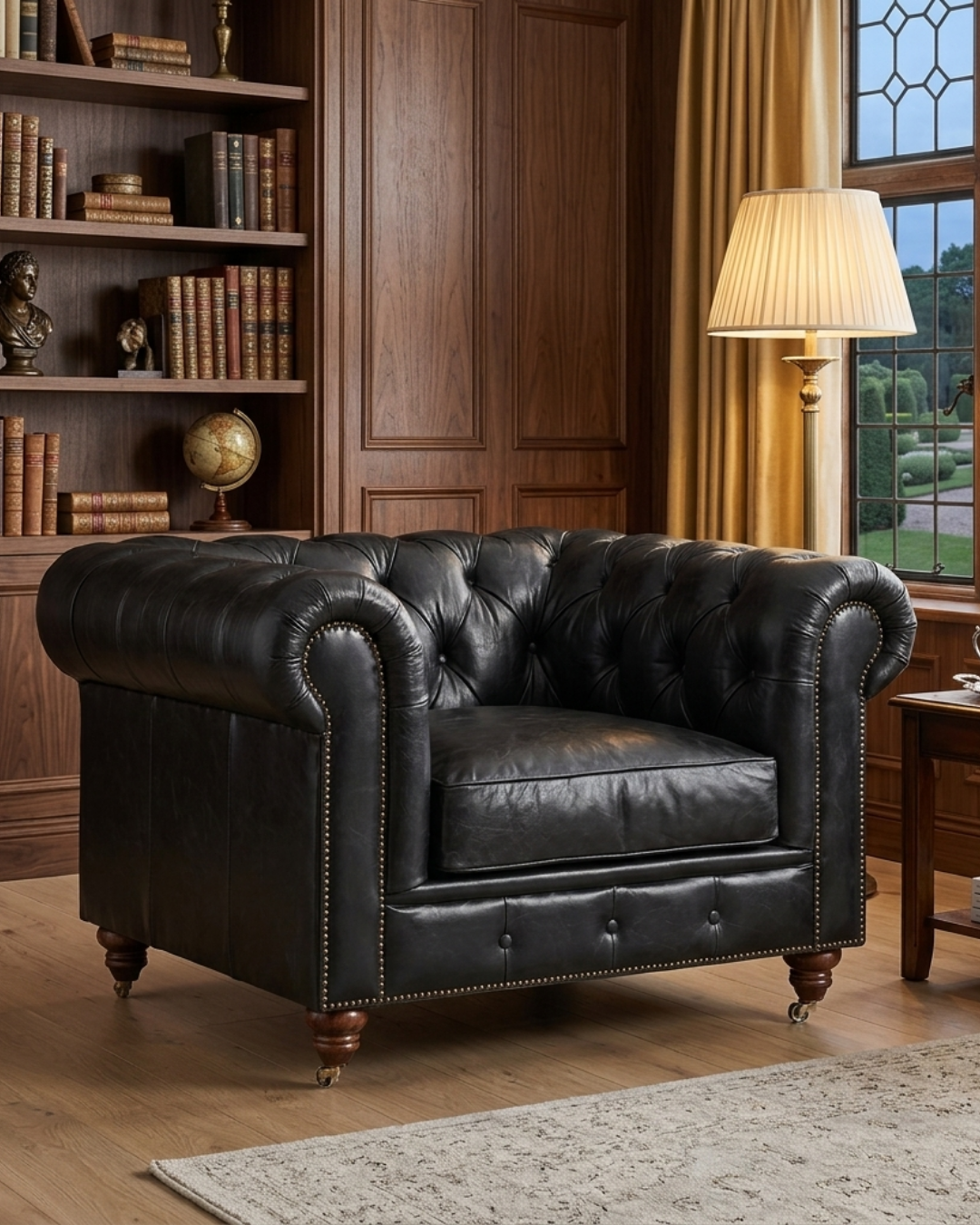 Century Chesterfield Arm Chair - Slate Leather