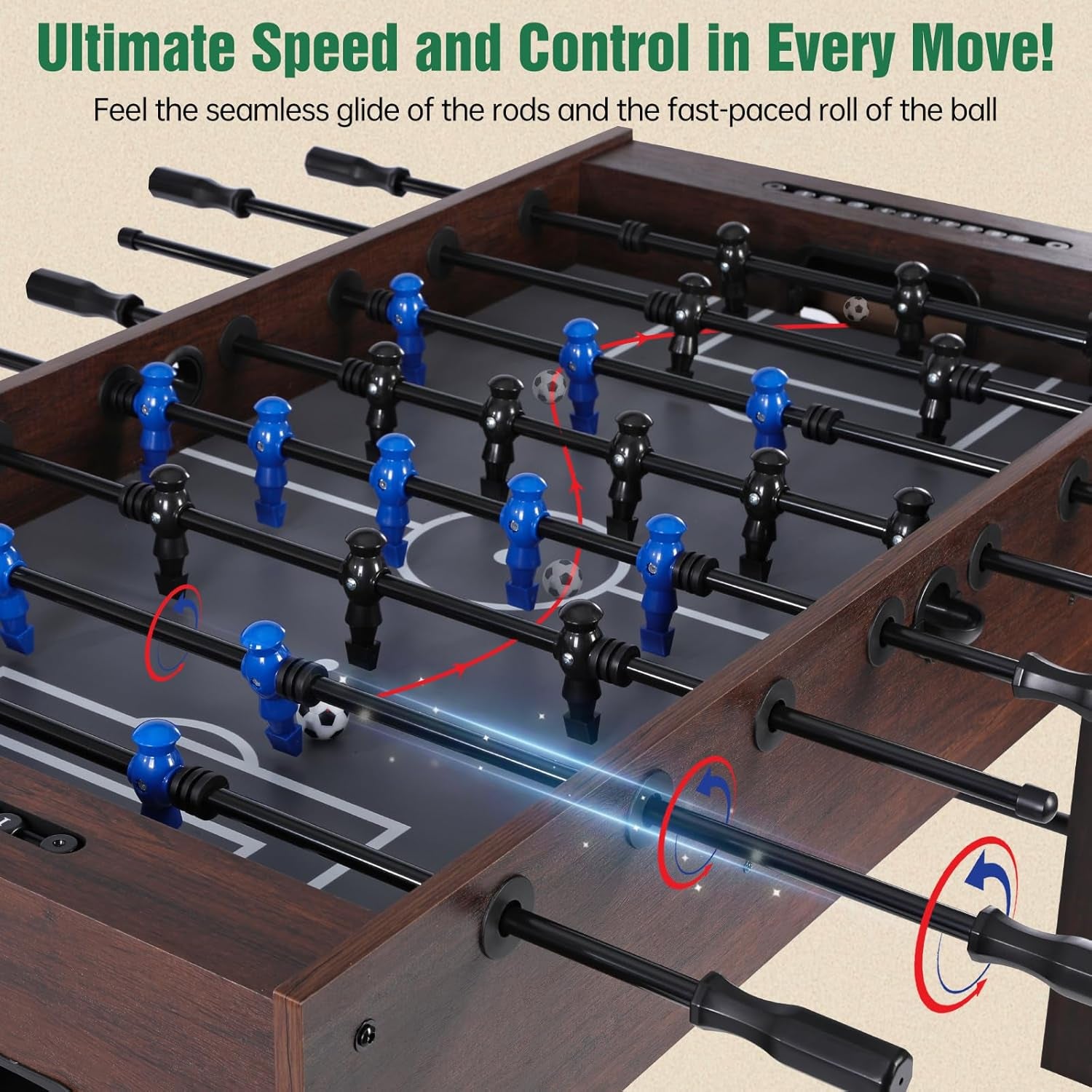 Foosball Table, Competition-Sized 48In and 55In Game Table for Home & Game Room – Includes 2 Balls & 2 Cup Holders – Classic Indoor Soccer Game