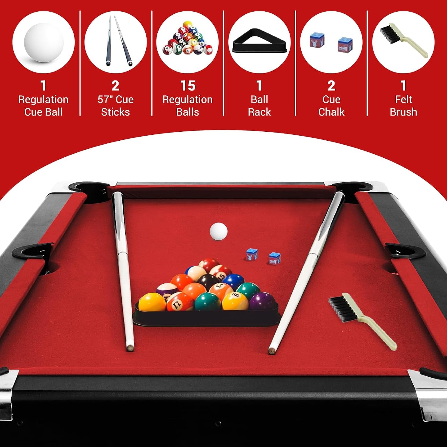 6,7 Foot Foldable Pool Table, Portable Billiards Table for Adults with Full Accessories Set, Mesa De Billar Includes 16 Balls, 2 Cue Sticks, Chalk, Rack & Brush, Game Room Table for Home