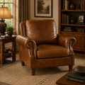 English Rolled Arm - Arm Chair - Light Brown Leather