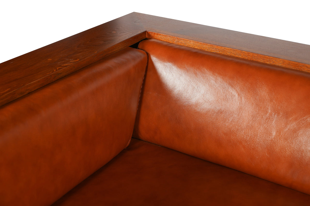 Arts and Crafts / Craftsman Cubic Slat Side Arm Chair - Russet Brown Leather (RB2)