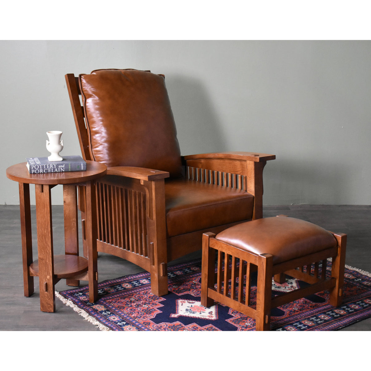 Craftsman-Mission Leather-Oak Morris Arm Chair-Russet Brown