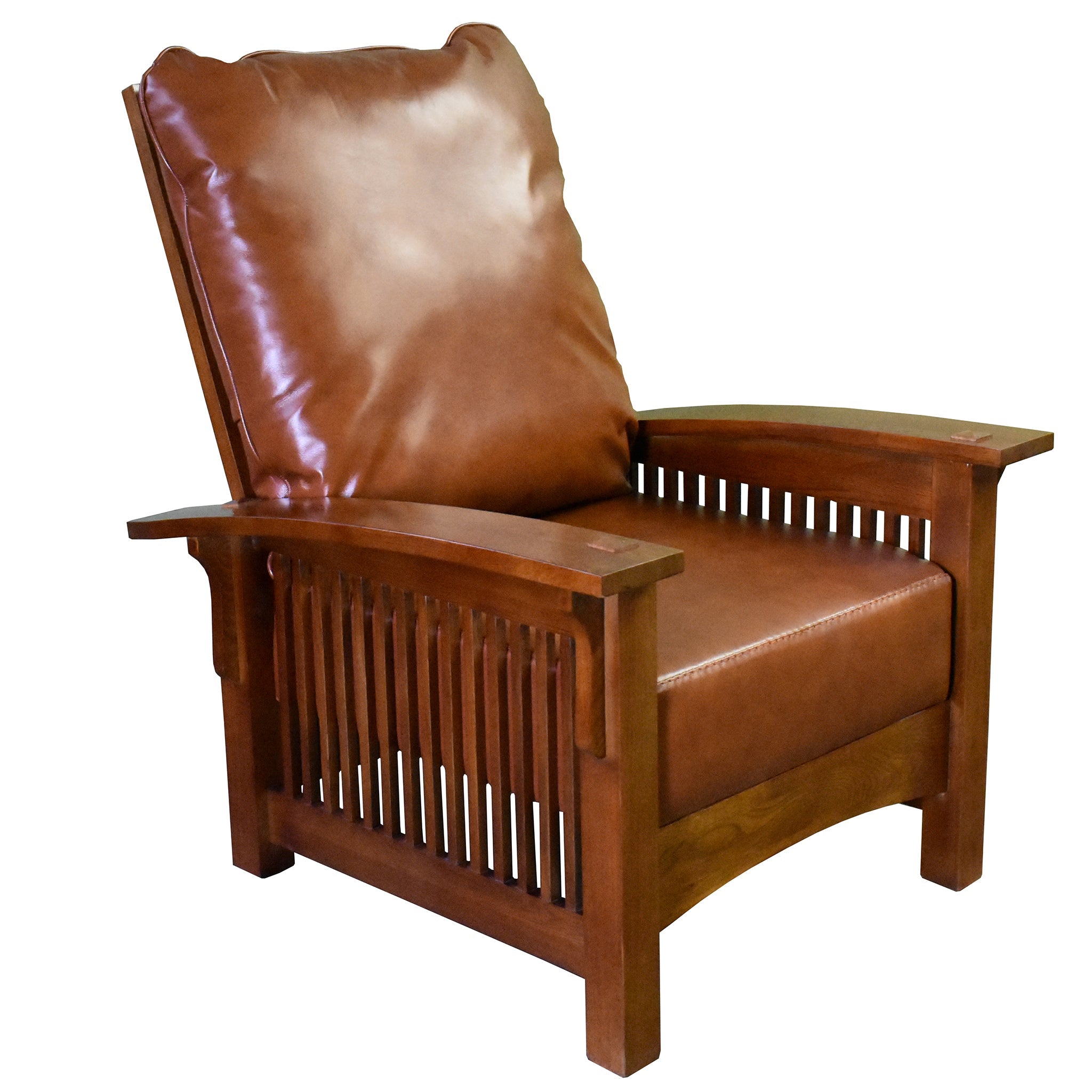 Craftsman-Mission Leather-Oak Morris Arm Chair-Russet Brown