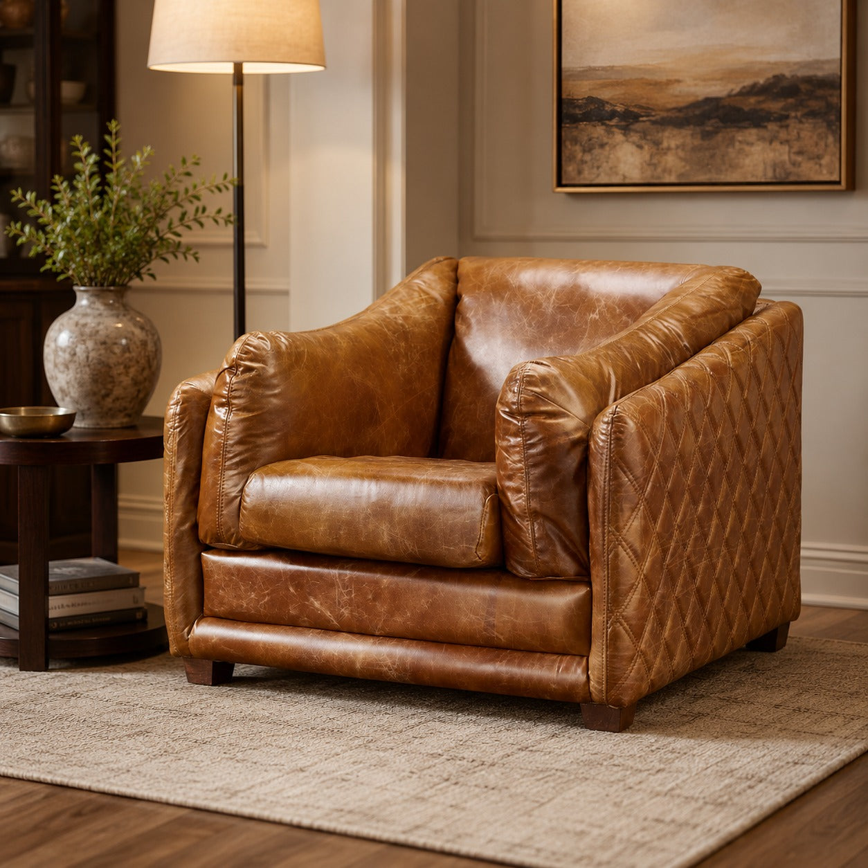 Waco Rustic Modern Arm Chair - Light Brown Leather