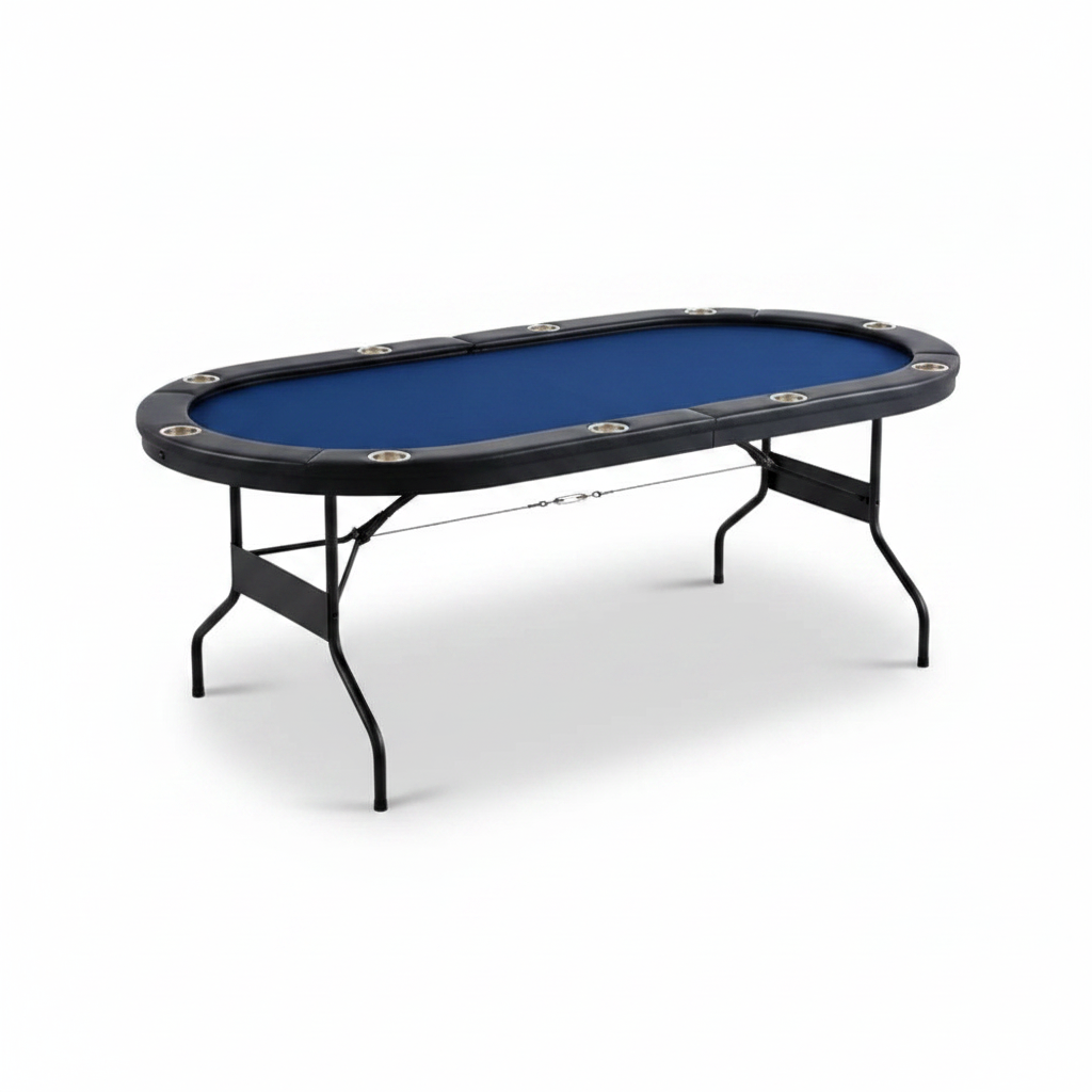 10 Player Foldable Poker Table, Blackjack Texas Holdem Poker Table with Padded Rails and Stainless Steel Cup Holders, Portable Folding Card Board Game Table, 84' Oval Casino Leisure Table
