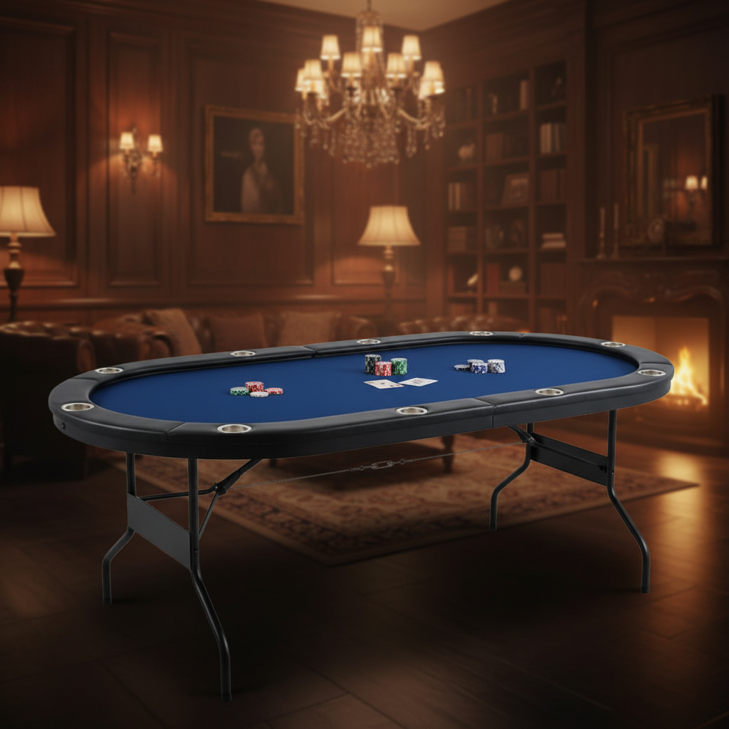 10 Player Foldable Poker Table, Blackjack Texas Holdem Poker Table with Padded Rails and Stainless Steel Cup Holders, Portable Folding Card Board Game Table, 84' Oval Casino Leisure Table