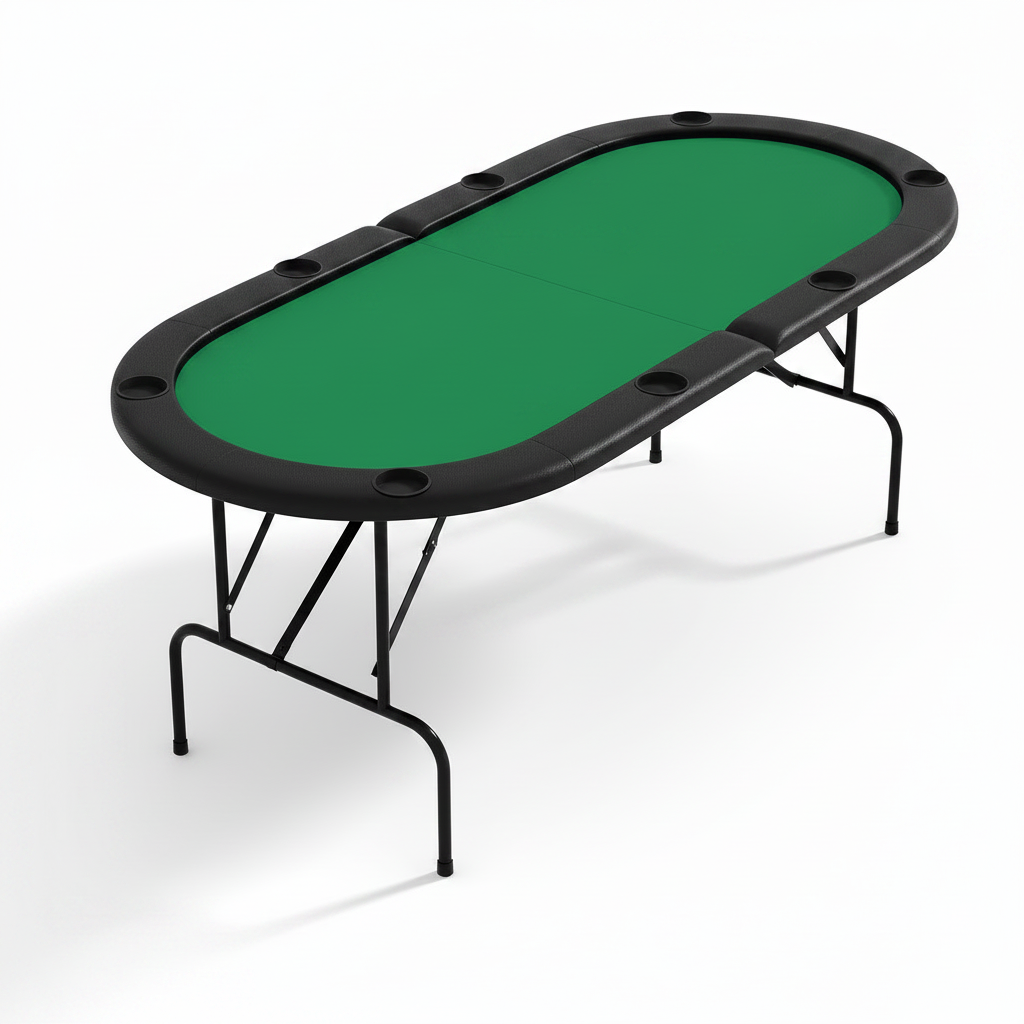 8 Player Oval Foldable Poker Tables, Casino Style Card Table with 8 Cup Holders & Non-Slip Feet, Portable Game Table for Texas Holdem, Blackjack & Dominoes, Perfect for Living Room (Green)