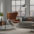 Cruz Modern Egg Chair - Brown Leather and Metal Spitfire Shell